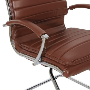 OSP Home Furnishings Guest Faux Leather Office Chair with Chrome Sled Base and Ergonomic Lumbar Support Saddle SPX23595C-U41