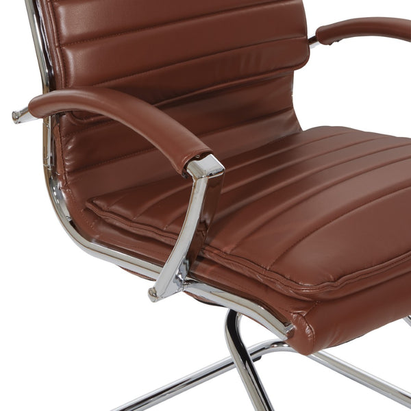 OSP Home Furnishings Guest Faux Leather Office Chair with Chrome Sled Base and Ergonomic Lumbar Support Saddle SPX23595C-U41