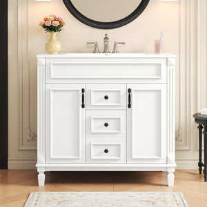 English Elm 36'' Modern Bathroom Vanity With Soft-Close Doors, Elegant Ceramic Sink, And Ample Storage Space N710P230231K