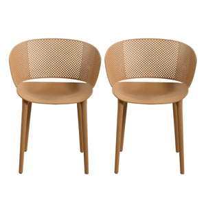 English Elm Gerald Outdoor Stackable Dining Chairs Uv Resistant Molded Plastic Patio Set of 2 Brown Yellow N776P390476Y