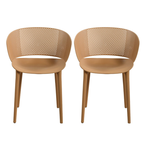 English Elm Gerald Outdoor Stackable Dining Chairs Uv Resistant Molded Plastic Patio Set of 2 Brown Yellow N776P390476Y