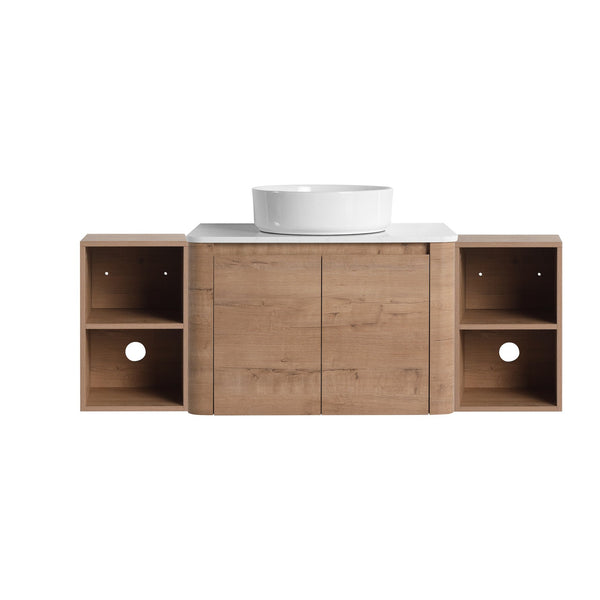English Elm 54'' Elegant Wall-Mounted Bathroom Vanity With Ceramic Vessel Sink, Soft-Close Doors & Storage Shelves W999S00414