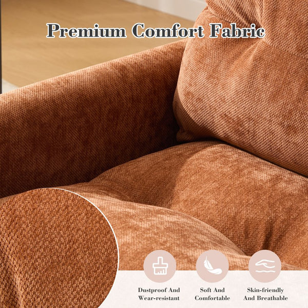 English Elm UNITED Swivel Barrel Chair with Chenille Upholstery, 360° Smooth Rotation, Padded Arm Comfort and Side Pockets for Living Room Relaxation Brown W1568P290084