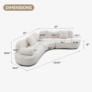 English Elm Modern Curved 5-Seater Sectional Sofa In White Boucle With Butterfly Backrest & Pillows For Cozy Living W2664S00036