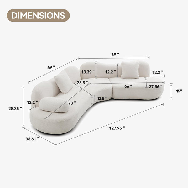 English Elm Modern Curved 5-Seater Sectional Sofa In White Boucle With Butterfly Backrest & Pillows For Cozy Living W2664S00036