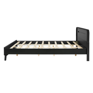 English Elm Pine Solid Wood King Bed Matte Finish Platform Frame Tall Headboard No Box Spring Black N770PK291028B