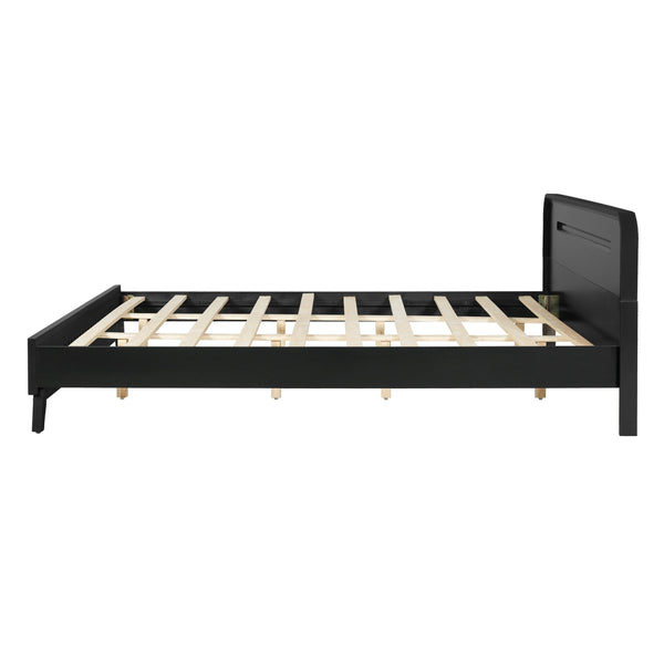 English Elm Pine Solid Wood King Bed Matte Finish Platform Frame Tall Headboard No Box Spring Black N770PK291028B