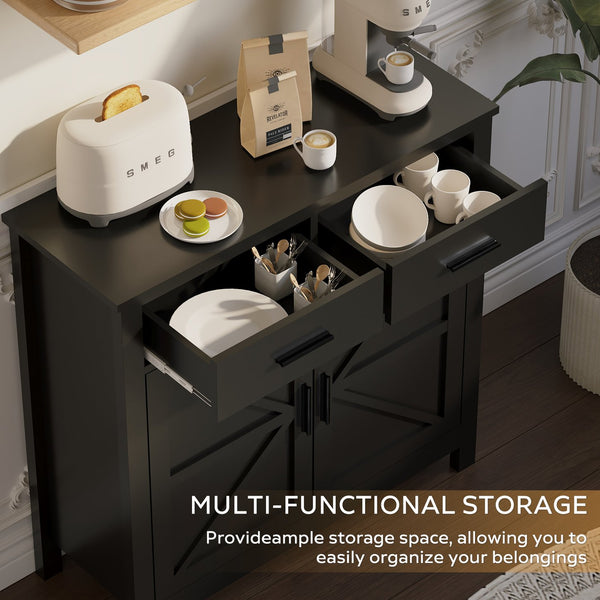 English Elm Kitchen Storage Cabinet Modern Farmhouse Buffet Sideboard with Spacious Drawers and Sturdy Storage Slate finish Black W2386P207772