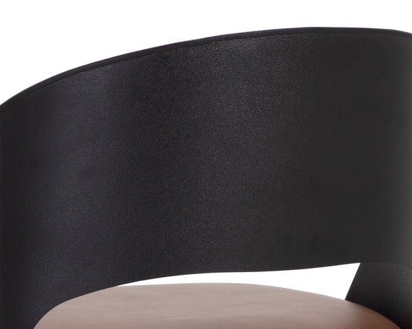 Sunpan Dezirae Barstool - Stylish Curved Back Design with Genuine Leather Seat and Unique Craftsmanship Black / Cognac Leather