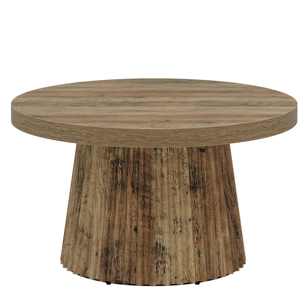 English Elm Round Fluted Drum Base Coffee Table Warm Wood Finish for Modern Farmhouse Living Rooms T3971P464339
