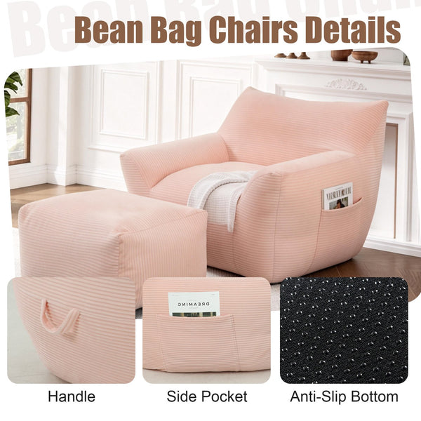 English Elm Bean Bag Chair with Armrests Shredded Foam Fill Oversized Lounge Seat for Adults Pink W5385P433248