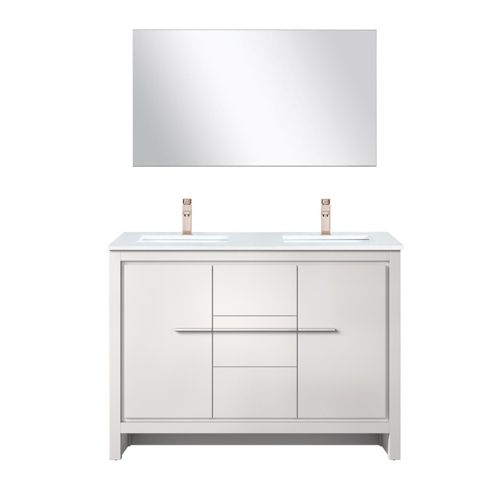 English Elm White Double Bath Vanity With White Quartz Top, Rose Gold Faucet & 43" Mirror – Spa-Like Elegance! B2731S01716-GIGA