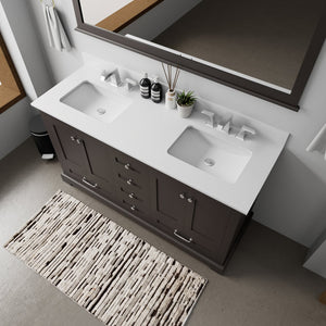 English Elm Espresso 60" Double Bath Vanity with Cultured Marble Top, Scratch-Resist Surface, Faucet & Mirror B2731S01012