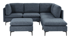 English Elm Linen Upholstered Modular Sectional Sofa with Tall Black Metal Legs for Open Living Dark Blue B2748S00124