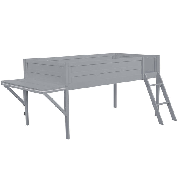 English Elm Wood Twin Gaming Loft Bed with Desk, LED Lighting & Storage Shelves—Sturdy Pine Build for Kids (98) N709P236479E