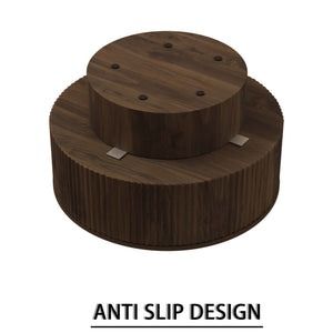 English Elm 29.53 Inch Round Mdf Coffee Table Sculptural Grooved Silhouette with Hidden Storage W2189P320663