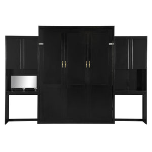 English Elm Queen Wall Bed with Integrated Desk Vanity and Cabinet Storage for Studio Rooms Espresso N820S10057P-1