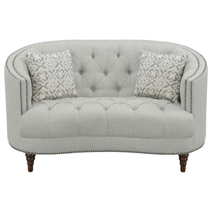 English Elm Veronica Romantic Grey 2-Piece Tufted Fabric Sofa & Loveseat Set with Nailhead Trim, Classic Elegance B062S00846