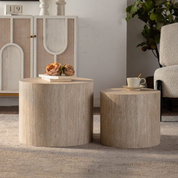 English Elm Nesting Coffee Tables Set of 2 Round Mdf Woodgrain Modern Accent for Living Room Amber W3081P360445