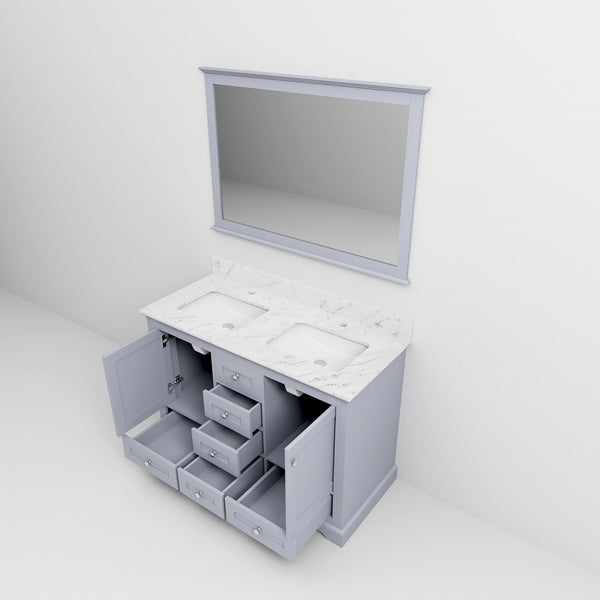 English Elm Dark Grey Double Bath Vanity 48 in. W x 22 in. D with Carrara Marble Top, Soft Close, Mirror Included, Ample Storage B2731S00642