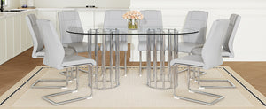 English Elm Black Wood Grain Mdf Dining Table Set Seats Four with Suede Upholstered Chairs Light Gray,Silver,Transparent W1151S04737