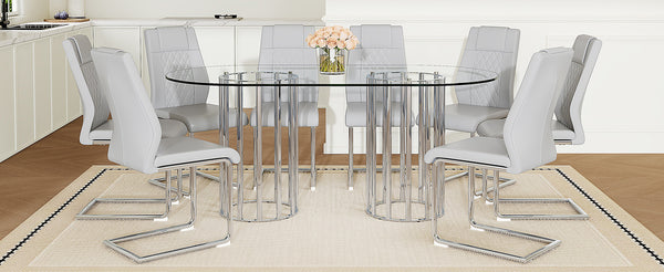 English Elm Black Wood Grain Mdf Dining Table Set Seats Four with Suede Upholstered Chairs Light Gray,Silver,Transparent W1151S04737