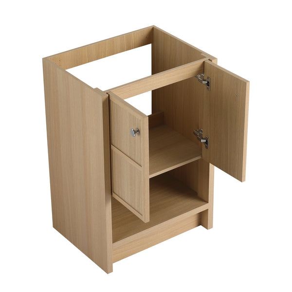 English Elm 24" Freestanding Bathroom Vanity with Ceramic Sink, Oak Finish, 2 Soft-Closing Doors, Open Shelf Storage W1972S00023