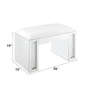 English Elm Nysa Glam Vanity Stool with Mirrored Crystal Frame and Ivory Pu Leather Seat B2726P448753