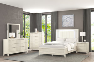 English Elm Walnut Finish King Bedroom Set Carved Headboard Rubberwood Frame with Two Nightstands B2741S00926