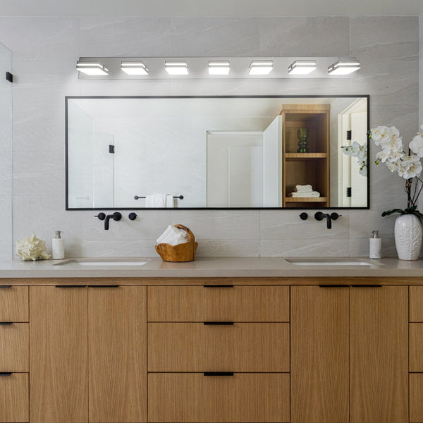 English Elm Modern Chrome Led Vanity Light - 7-Light Wall Sconce For Bathrooms, Energy-Efficient & Easy Install W2312P374923