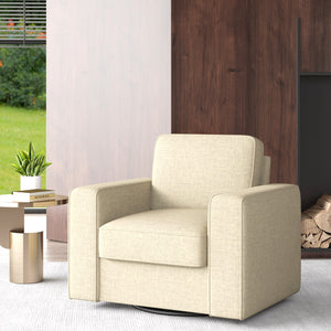 English Elm Swivel Linen Accent Chair 36" Wide Mid-Century Modern Ergonomic Back 360° Rotation Beige Sofa T3950P387637
