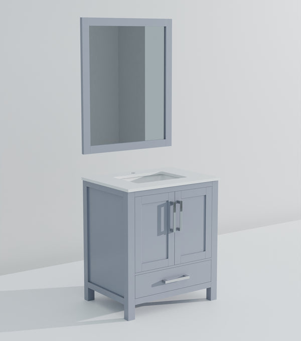 English Elm Dark Grey 30 in Vanity with Cultured Marble Top, Soft-Close Drawer, Mirror Included, Durable Finish B2731S00777