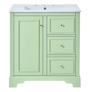 English Elm 30-Inch elegant bathroom vanity with ceramic basin, soft-close drawers, adjustable shelves, durable finish Green N729P176237L