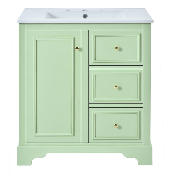 English Elm 30-Inch elegant bathroom vanity with ceramic basin, soft-close drawers, adjustable shelves, durable finish Green N729P176237L