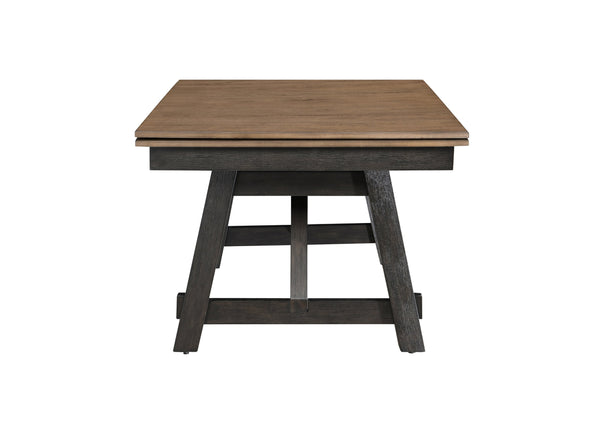 English Elm 6pc Cottage Solid Wood Extendable Dining Set with Upholstered Chairs Bench Trestle Base B011S01671