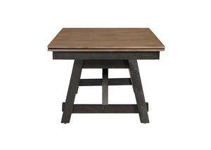 English Elm 7pc Solid Wood Extendable Trestle Dining Set Wheat Charcoal Upholstered Chairs Cottage B011S01669
