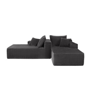 English Elm 75"cloud Plush Fabric Sectional with Double Chaise Deep Seat and Cup Holder for Living Room W3975S00053