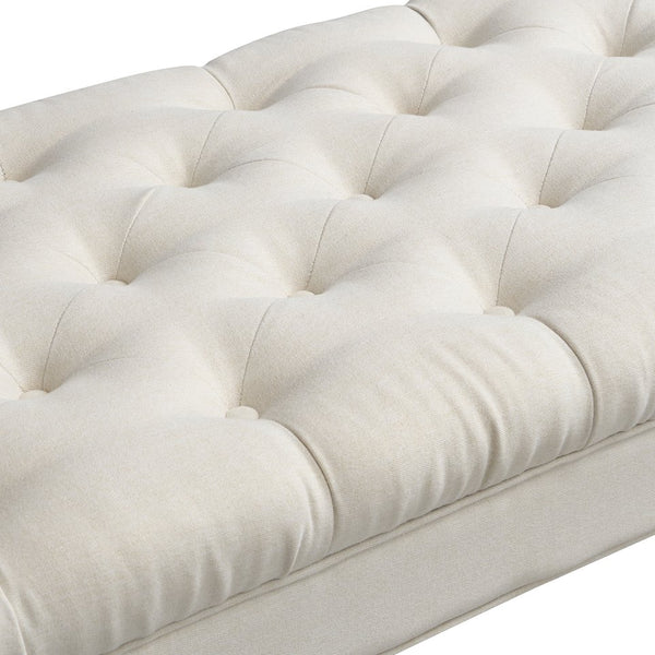English Elm Button-tufted Upholstered Bench with Oak Legs Diamond Stitching for Bedroom or Entryway Beige N761P304406W