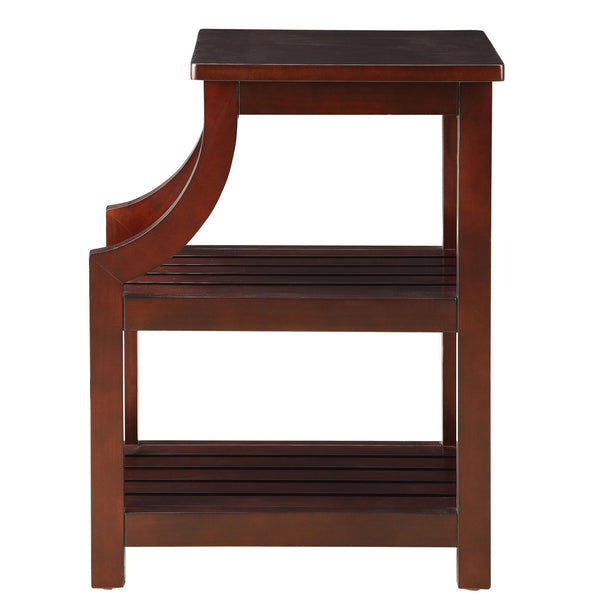 English Elm Espresso Modern Side Table with USB Power Dock, 2 USB Ports & Outlets, Slatted Shelves for Storage B062P186478