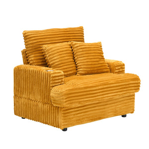English Elm 39-inch Corduroy Accent Chair with Ottoman Set Cup Holder Spring Cushion Lounge W1658P228647