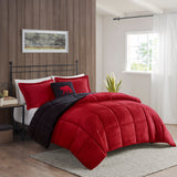 Woolrich Alton Lodge/Cabin Plush to Sherpa Down Alternative Comforter Set WR10-2066 Red/Black