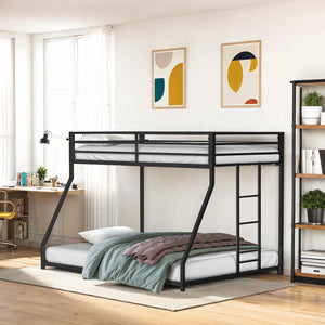 English Elm Contemporary Twin-Over-Full Metal Bunk Bed with Attached Ladder, Durable Industrial Frame, Guest-Ready Design Matte Black 81 L x 15 W x 7 H B2741P391246