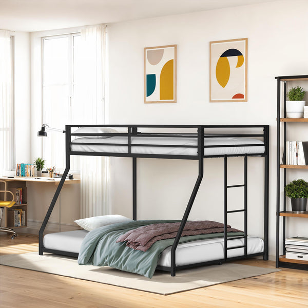 English Elm Contemporary Twin-Over-Full Metal Bunk Bed with Attached Ladder, Durable Industrial Frame, Guest-Ready Design Matte Black 81 L x 15 W x 7 H B2741P391246
