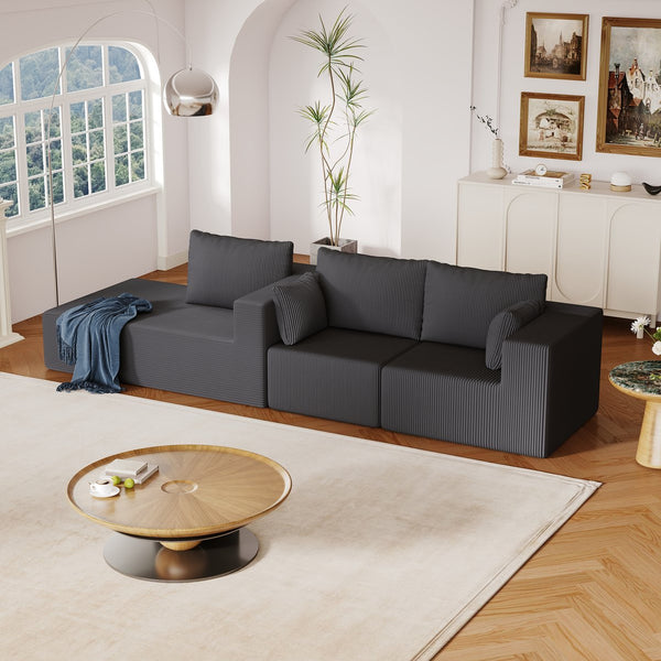 English Elm 108.3" Modular Cloud Sectional Corduroy Upholstered L Shape Sofa for Living Room Dark Grey W1097S00155
