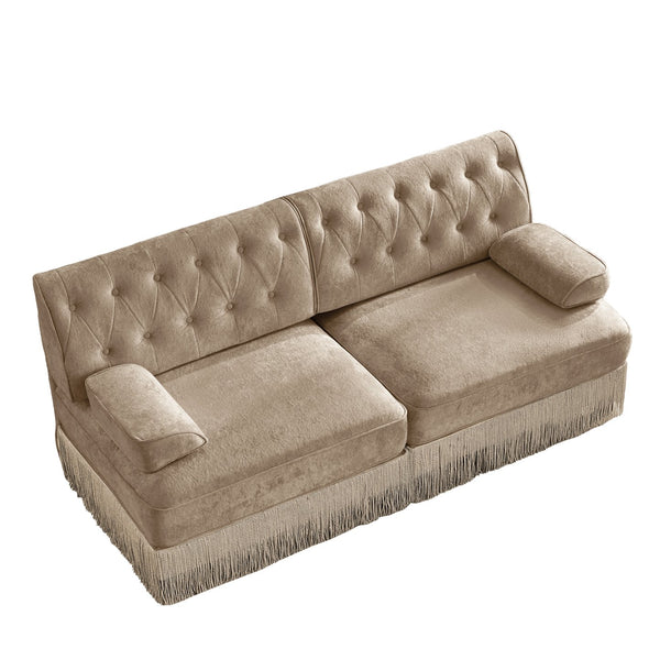 English Elm Soft Velvet Chesterfield Sofa Tufted Backrest Tassel Fringe Skirt Modular Living Room W714S01694
