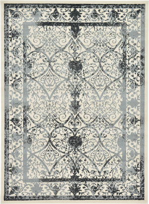 Unique Loom La Jolla Traditional Machine Made Floral Rug Ivory and Gray, Black/Gray/Ivory 7' 10" x 11' 0"
