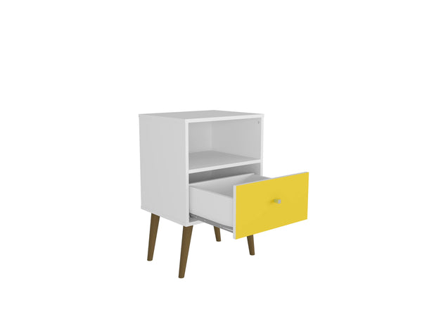 English Elm Liberty 18" Nightstand with Drawer and Open Cubby, Mid-Century Splayed Legs, Durable Storage Guide Yellow+White B365P398510