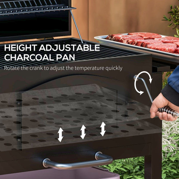 English Elm Outsunny Steel Offset Smoker Charcoal Grill Combo with Wheels and Dual Shelves W2225P174312