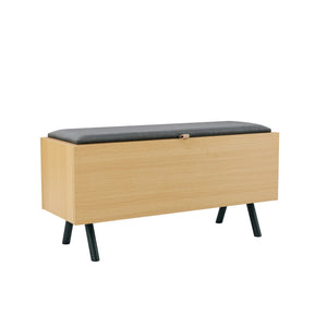 English Elm Paloma Upholstered Accent Storage Bench in Light Oak with Gas-Strut Lift, Metal Legs, Seats 2 B365P398213