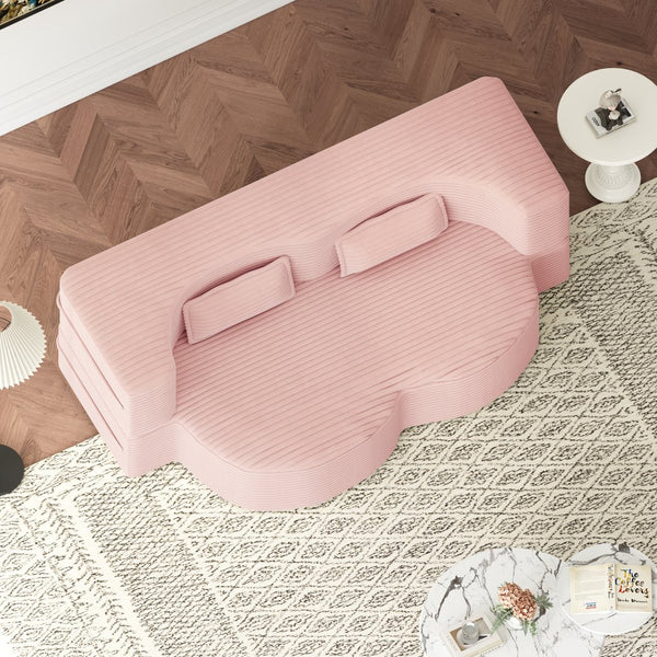 English Elm Modern Full Size Folding Sofa Bed Plush Corduroy Convertible 2-Pillow Sleeper 15" Foam Mattress, Beige W1885P371313